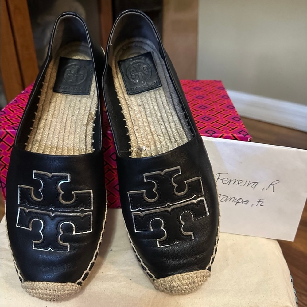 Tory Burch Black and Cream Espadrilles